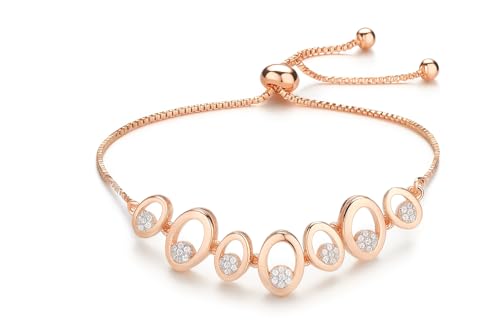 Image of Nilu's Collection Rose Gold & Silver Plated American Diamond Adjustable Bracelet For Women | Anti-Allergy | Anti-Tarnish| Office Wear