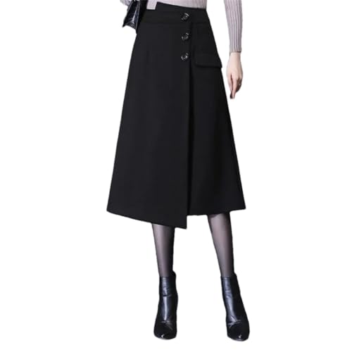 Women's Spring Solid Color Button-Decorated Irregular Midi Slim-Fit High-Waisted A-Line Mini Skirt