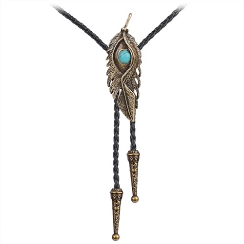 Image of Cowboy Bolo Tie for Men, Vintage Cow Skull Bolo Tie Necklace Native American Necktie for Men Women