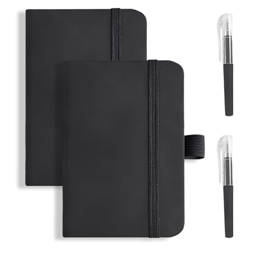 2 pcs A7 Taschennotizbuch Tagebuch Mit Stiften, Klein Hardcover Notizbuch Mit Stift, Taschennotizbuch Leder mit Elastischem Verschlussband, Kleine Klassische Linierte Tagebücher