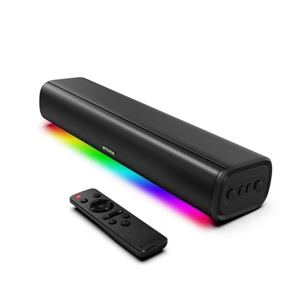 Sound Bars for TV 16-inch, Cinematic TV Bluetooth Sound Bar with Impactful Bass, Dynamic Lights and Remote Control, Wall Mountable Sound Bar Work with Traditional or Smart TV, Computer