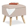 Relaxdays Kruk met opbergruimte, kunstlinnen bekleding, gestoffeerd, houten poten, voetenbank met deksel, HBT 40x40x40…