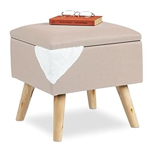 Relaxdays Kruk met opbergruimte, kunstlinnen bekleding, gestoffeerd, houten poten, voetenbank met deksel, HBT 40x40x40…