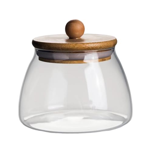 Tarro de almacenamiento hermético de vidrio de 300 ml, recipiente decorativo para café, frutos secos, jarrón de terrario con tapa de madera para caramelos, galletas, azúcar, harina, té, especias, sal