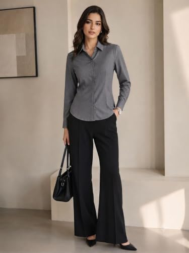 Image of OOMPH! Women's Cotton Solid Formal Shirt | Slim Fit Full Sleeve Button-Down Office Shirt | Spread Collar Smart Casual Workwear Top