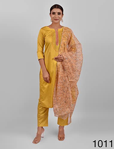 Robe kurti traditionnelle indienne couleur moutarde coupe mi-longue fluide - 2