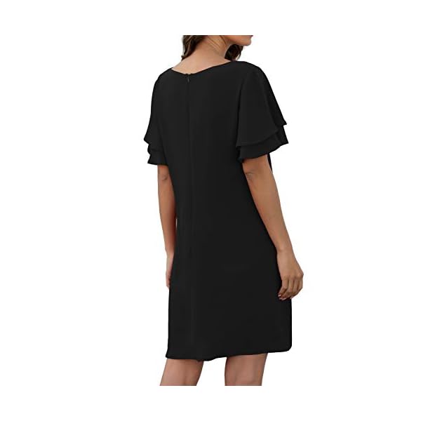 QIXING-Womens-Summer-Casual-Loose-Mini-Dress-V-Neck-Bell-Short-Sleeve-Shift-Dress QIXING Women's Summer Casual Loose Mini Dress V-Neck Bell Short Sleeve Double Layer Shift Dress Black-XL-16