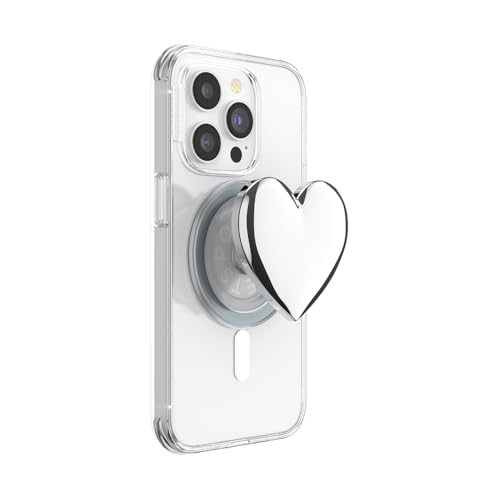 Image of PopSockets Phone Grip for MagSafe, Magnetic Holder, Phone Stand, Silver - Heart of Silver