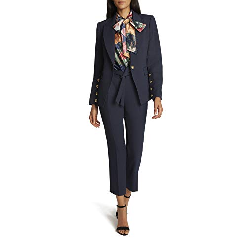 Tahari ASL Women's Front Button Sleeve Peak Lapel Jacket, Navy, 4