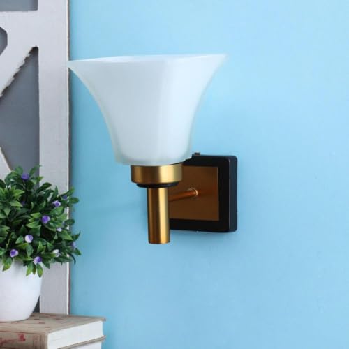 Image of ELIANTE by Jainsons Lights | Ohagun Gold Glass Wall Sconces Included Bulb | Lights | Gold Glass Light Fixture | for Living Room, Bedroom, Hallway | E27 Holder | 3 Year Warranty