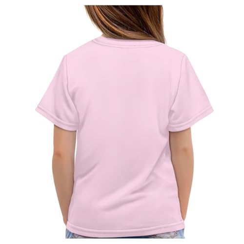 Girls Short Sleeve Shirt with Cute Graphic Crewneck Pullover Tees Tops for Kids 2-16 Y4