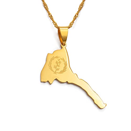 LIUZIXI Eritrea Karte Anhänger Halskette - Trendy Ethnische Afrikanische Eritreische Landkarten Nationalflagge Anhänger - Für Frauen Männer Patriotischen Charme Schmuck Jubiläumsgeschenk,Gold Cover