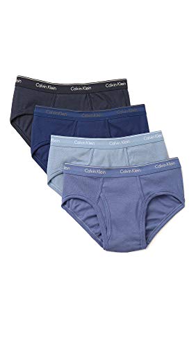 Calvin Klein Men's Underwear Cotton Classics 4 Pack Low Rise Briefs, Blue Assorted, Small Calvin Klein Men's Underwear Cotton Classics 4 Pack Low Rise Briefs, Blue Assorted, Small