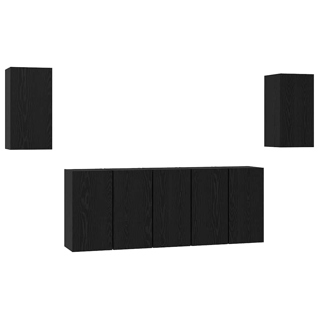 Générique Set mobile TV 7 pezzi, 30,5 x 30 x 60 cm, colore: Nero | Legno d'ingenierie di qualità, design compatto a parete, porte a battente, scaffali integrati, stoccaggio soggiorno