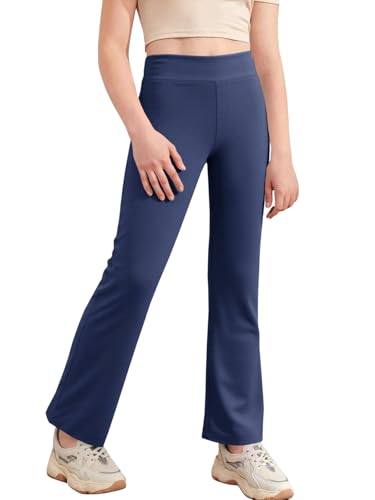 Haloumoning Girls Flare Leggings Kids Casual High Waisted Stretchy Wide Leg Pants Bell Bottoms 5-14 Years
