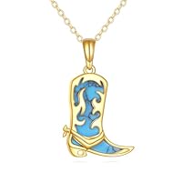DOVRAN 14K Solid Gold Cowboy Boot Necklace for Women Real Yellow Gold Turquoise Cowgirl Pendant Western Jewelry Birthdays Gifts for Wife Mom