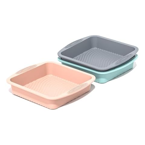 SOV Silicone Square Cake Pan - 10 inch silicone baking pans, Non-Stick, Heat Resistant baking molds are perfect for Cakes, Brownies, Cheesecakes, Pie, Bread, 3 packs Cover