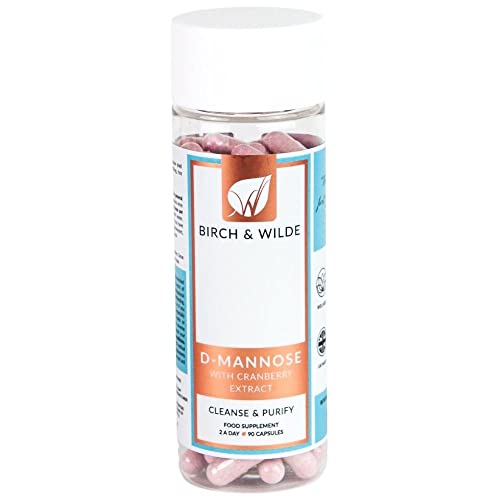 Birch & Wilde D-Mannose with Cranberry 1000-2000mg | 30+ Day Supply (90 Capsules x 500mg) | Natural Supplement for UTI, Cystitis, Bladder & Urinary Tract Health