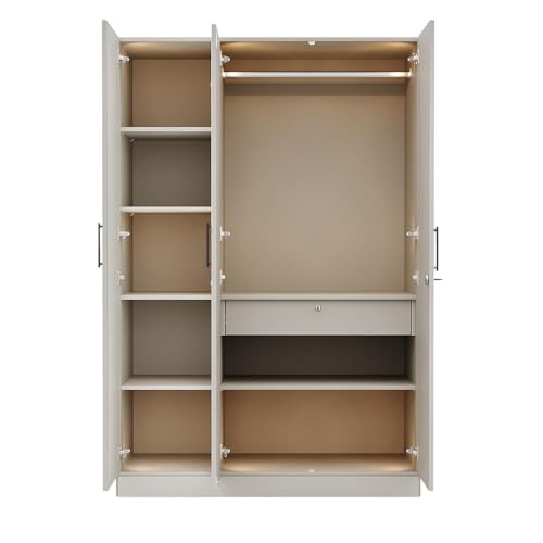 Image of Wakefit Wardrobe for Bedroom | 3 Yr Warranty | Cupboard for Bedroom, Almirah, Wooden Wardrobe, Multi-Shelves Storage with Drawer, Mirror & Hanger, Density:680-750 kg /m, Free Installation(Tyrian- LG)