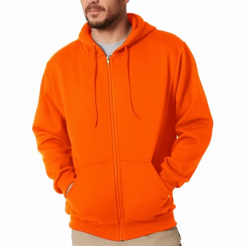 Mlgaril Orange Mens Zip Up Hoodie Long Sleeve Fleece Full-zip Hooded Sweatshirt Pullover With Kangaroo Pocket L