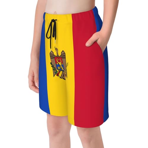 Flag of Moldova Youth Beach Pants, Soft and Breathable, with Drawstring Waist, Suitable for Sports and Leisure.4