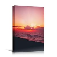 Canvas Wall Art Sun Setting into The Ocean Coastal Multicolor Photography Relax/Calm Romantics Sunset - 12x18 inches