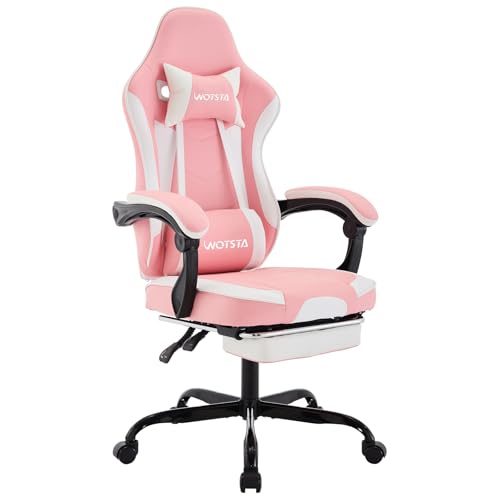 WOTSTA Chaise Gaming Racing, Siege Gaming Repose-Pieds Rétractable, Fauteuil Gamer avec Massage...