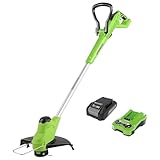 greenworks g24lt28k2 tagliabordi a batteria per giardini piccoli e medi, ampiezza di taglio 28cm, filo di nylon da 1,65mm con autofeed, batteria 24v 2ah e caricabatterie, garanzia 3 anni