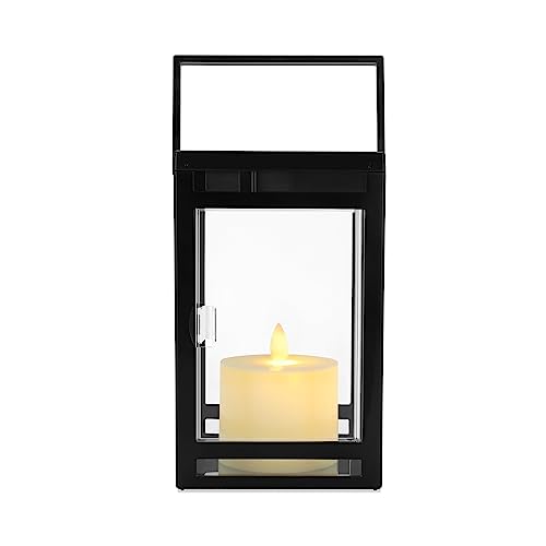 Image of Techko Outdoor Solar Flickering Candle Lantern Farmhouse Modern Light Design with Handle, Realistic Safe Flameless, Waterproof IP65