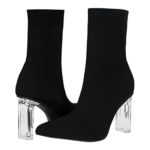Shoe'N Tale Women's Knit Sock Ankle Boots Pointed Toe Clear Mid Heel Slip-on Stretch Booties Shoes(9,Black) Cover