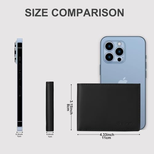 Image of Chelmon Genuine Leather Slim Wallet for Men ID Window with RFID Blocking Minimalist Front Pocket Mens Bifold Bussiness Card Holder Gift for Men, Craze Horse Black