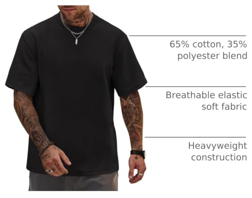 Image of Herberton Mens Oversized T-Shirts Heavyweight Cool Cotton Crew Neck Stretch Fashion Summer Thick Tee Tops Black L