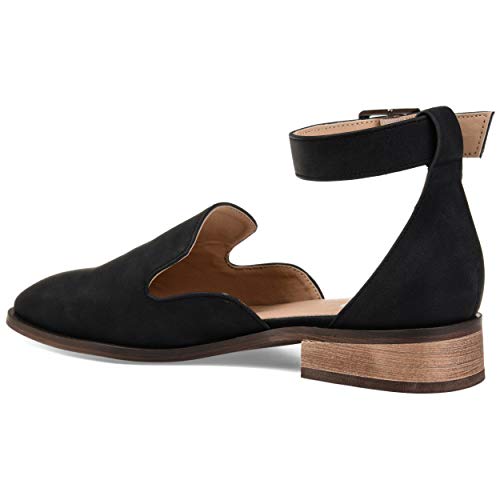 Brinley Co. Womens Square Toe Ankle Strap Flat Black, 9 Regular US2