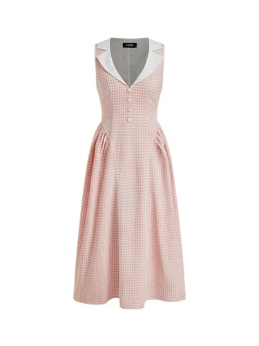 CIDER Gingham Collar Neck Maxi Dress Plaid Vintage Checks Middle Waist Holiday Dress