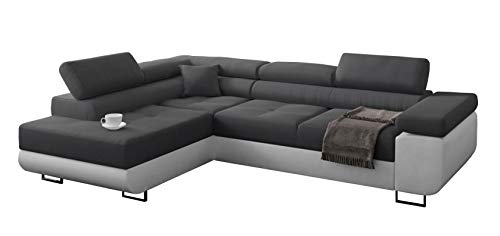 Ecksofa Miami mit Schlaffunktion, Eckcouch mit Bettkasten, L Form Couch, Ecksofa mit Bettkasten, Sofagarnitur mit Schalffunktion, Ottomane Links (Dunkelgrau + Weißer Kunstleder -EKO) Ecksofa Miami mit Schlaffunktion, Eckcouch mit Bettkasten, L Form Couch, Ecksofa mit Bettkasten, Sofagarnitur mit Schalffunktion, Ottomane Links (Dunkelgrau + Weißer Kunstleder -EKO)