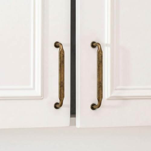 Goldenwarm 10 Pack 5 Inch Antique Brass Cabinet Pulls Vintage Retro Brass Drawer Pulls Kitchen Cabinet Handles Solid Zinc Alloy Hardware for Cupboard Bathroom Dresser