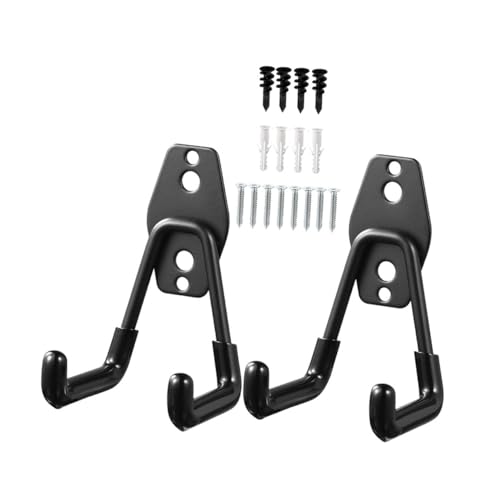 Kisangel 2個 ガレージ壁用フック 耐荷重強化 メタル製 壁掛け収納フック 工具 自転車 ホース対応 取り付け簡単 錆びにくい ブラック