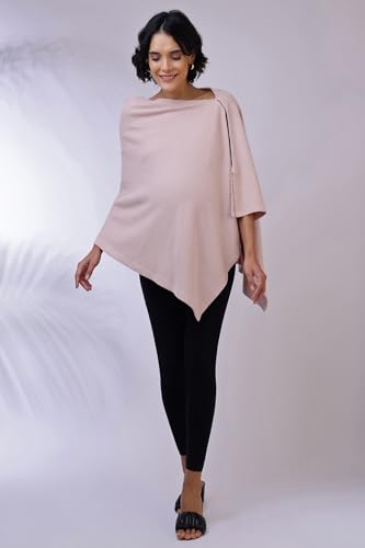 Image of Zelena Cotton Bamboo Blend Premium Nursing Cover for Breastfeeding | Breastfeeding Cover for Mothers | Feeding Shawl for Mother | Feeding Cloth | Breathable Nursing Covers | Poncho For Mom (Nude Pink)