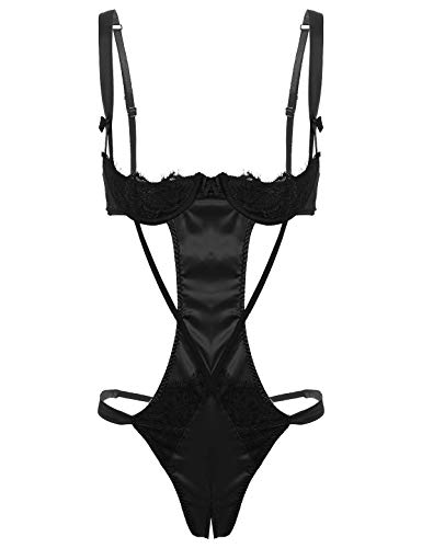 inhzoy Womens One Piece Underwired Cups Babydoll Bodysuit Nightwear High Cut Leotard Black One Size