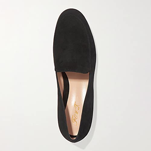 FOWT V Cut Loafer Flats for Women Slip on Ballet Flat Round Toe Loafers Low Bock Heels Shoes,Black Velvety Suede Flats Casual Summer Dress Comfort Soft Walking Shoes Size 4-16 US4