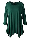 Lanmo Women Plus Size 3/4 Sleeve Tunic Tops Loose Basic Shirt (3X, Deep Green)