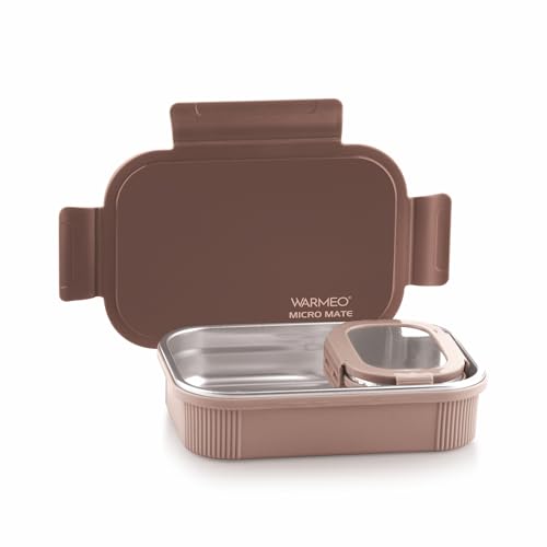 Image of WARMEO MICROMATE Microwave-Safe Stainless Steel Lunch Box, Bpa Free, Perfect for Office, School, Travelling, Combo(800ml+150 ml), Brown