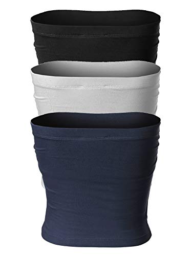 Image of MixMatchy Women's 3 Pack Tube Top Built-in Bra Strapless Ruched Bandeau