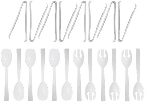 Party Essentials Plastic Party Buffet Serving Utensils Kit, Spoons/Forks/Tongs, 20-Piece, White