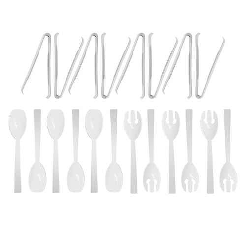 Party Essentials Plastic Party Buffet Serving Utensils Kit, Spoons/Forks/Tongs, 20-Piece, White