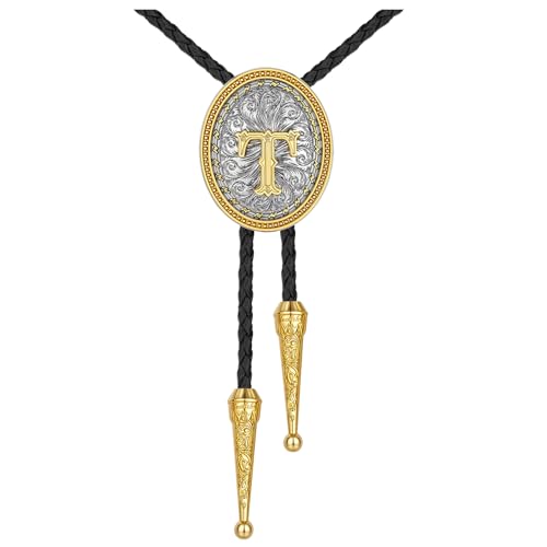 Image of HUABOLA CALYN Bolo tie for Men, Western Cowboy Golden Alphabet Initial Letter ABCDJMR to Y Costume Bolo ties Neckties