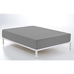Sabanas Estela ESTELA - Sábana Bajera Ajustable Combi Color Plomo - Alto Especial (35 cm) - Cama de 150 cm. - 50% Algodón / 50% Poliéster - 144 Hilos
