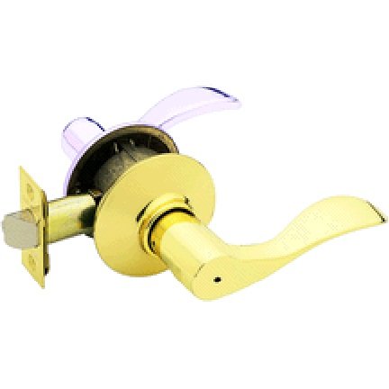 Image of SCHLAGE Accent Bed /Bath Privacy Door Handle with Lock, Bright Brass | Interior bedroom or bathroom door lever with push button lock, Reversible, Easy install, Certified durability, Universal fit