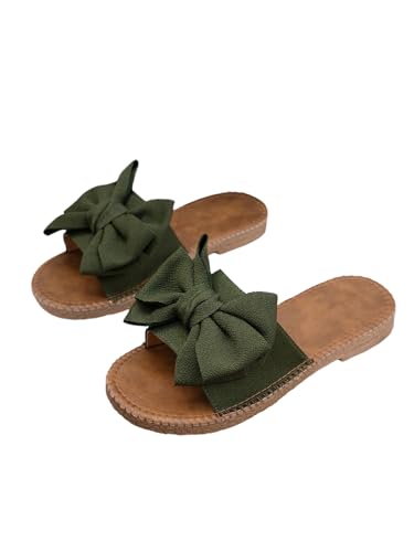Image of GORGLITTER Women's Bow Flat Sandals Open Toe Slip On Slide Slipper Shoes | Sandals Women Comfortable, Dressy Sandal Women, Y2k Shoes, Dress Slippers for Women, Flats
