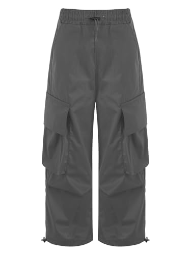 Girls Boys Casual Drawstring Cargo Pants Kids Elastic Waistband Straight Leg Trousers with Pockets Streetwear